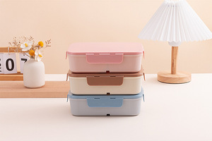 Fiambrera de 3 rejillas <span class=keywords><strong>rectangular</strong></span> para microondas de plástico de 1,2 L al por mayor, contenedor de comida Bento con juego de cubiertos - Product Image 4