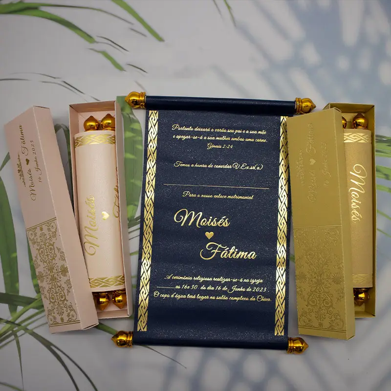 New Classical Scroll Wedding Invitation Card With Box Luxury Custom Logo Paper Wedding Scroll Invitation Cards