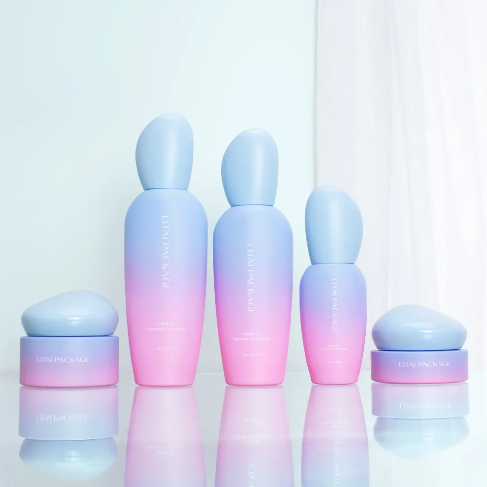 30ml 50ml 100ml luxury skincare packaging black cream jar bottle lotion pump cosmetic glass bottle set with stone shape cap