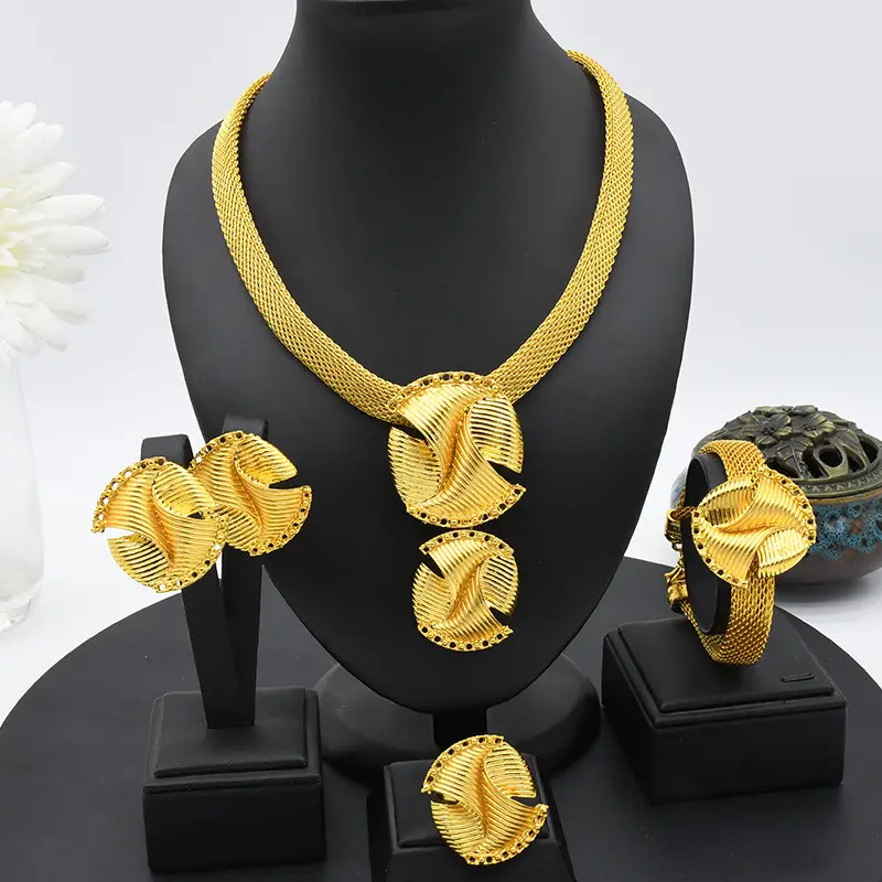 Phụ nữ ethiopian Vàng màu Trang sức Set Bridal Dubai đám cưới Brazil eritrean phi bông tai dây chuyền đồ trang sức Set