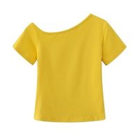Nouveau T-shirt asymétrique court et décontracté à épaules dénudées pour femme – Top court d'été basique pour le quotidien