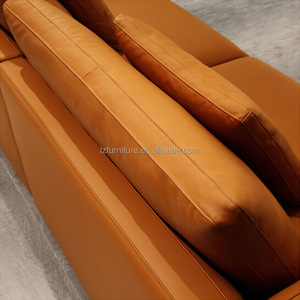 Canapé en cuir véritable marron moderne personnalisable, design italien de luxe, canapé lounge 3 places, mobilier pour hôtel, villa, salon - Product Image 5