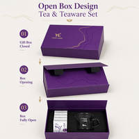 Coffret Cadeau de Thé de Luxe Violet avec Accessoires de Thé, Emballage Écologique, Thé aux Fleurs de Jasmin, Service de Conception de Logo Personnalisé