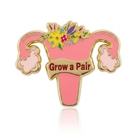 Broche en métal émaillé dur électroplaqué, motif utérus floral, avec citation 'Grow Pair', pour infirmière féministe, sensibilisation à la santé des femmes, style antique