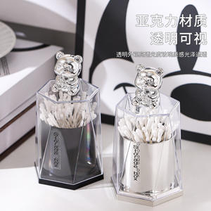 Hy-0233 Soporte para Palillos de Dientes con Diseño de Oso, Caja de Almacenamiento de Hisopos de Algodón de Gran Capacidad para Escritorio, con Tapa de Oso Plateado - Product Image 1