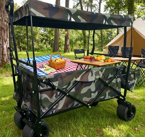 Chariot pliable à grande capacité à quatre roues en acier inoxydable, idéal pour le camping, les aventures, la plage, le shopping et le rangement, OEM - Product Image 4