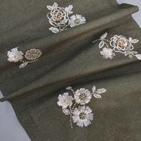 Tissu en denim polyester vert olive, broderie florale 3D vintage perlée et à sequins, tissé 260 GSM, nouveau Cheongsam chinois pour soirée
