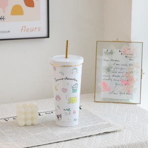 Vaso Térmico <span class=keywords><strong>de</strong></span> Acero Inoxidable 304 con Borde Dorado, Gran Capacidad, Diseño Creativo con Patrón <span class=keywords><strong>de</strong></span> Dibujos Animados, Doble Capa al Vacío, con Pajita, 6-12 - Product Image 5