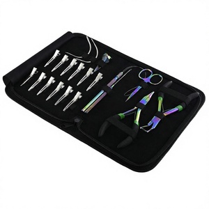 Kit d'outils professionnels en acier inoxydable de qualité supérieure pour extensions capillaires : Pince à sertir, Pince de dépose, Ouvre-perles, Enfileur de boucles C - Product Image 1