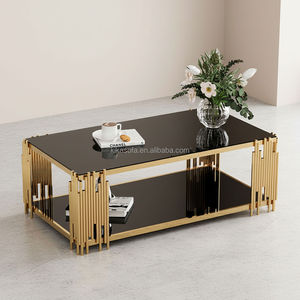 Small CBM Fast Delivery Midcentury Golden Stainless Steel Frame Tempered <strong>Glass</strong> Top Storage <strong>Coffee</strong> <strong>Table</strong> for Living Room - Product Image 4