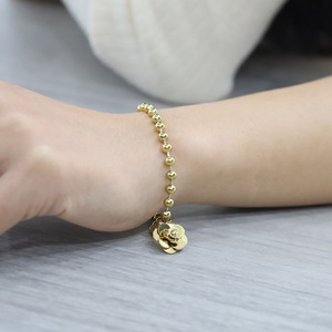Floral Beaded <b>Chain</b> <b>Titanium</b> Steel Bracelet For Women 18K Gold Plated Lucky Charm Gift Jewelry - Product Image 3