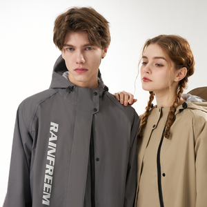 Rainfreem High Quality Waterproof <strong>Long</strong> Trench Pongee Fabric PVC Coating Fashion <strong>Raincoat</strong> Poncho Camping - Product Image 5