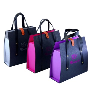 luxury matte black cardboard box with pu handle for shoe/Apparel/Cosmetic/Hair Extension/candle packaging