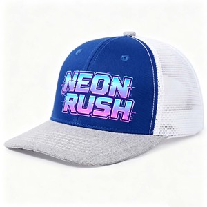 Gorra Trucker de 5 Paneles Estructurada Bicolor de Alto Rendimiento con Malla Blanca, Visera Plana, Logotipo de Parche de Goma y Cierre Snapback con Cuerda para Uso Casual y Deportivo - Product Image 1