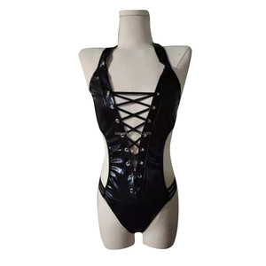 SacKnove 8140 mode décapant Sexy imitation cuir une pièce creux profond col en V sangle Lingerie pas cher en ligne - Product Image 5