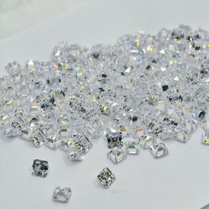 Princess Square Asscher Cut Cubic Zirconia Gemstone White For Jewelry Making Synthetic Lab Created Polished Iridescent - Product Image 3
