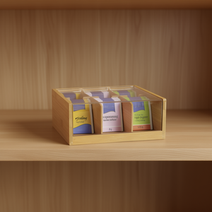 Caja de almacenamiento de té de madera con 6 compartimentos para organizar bolsitas de té, organizador para gabinete de cocina - Product Image 3