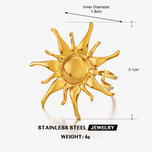 Fashion Sunflower Women's Stainless Steel <b>Open</b> Adjustable <b>Ring</b> 18K Gold Trendy, Personalized, Exaggerated Hip-Hop <b>Ring</b> - Product Image 3