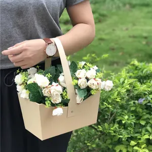 Özel çeşitli renkler çiçek ambalaj taşıma kağıt sepetleri çiçek hediye paketi kutusu