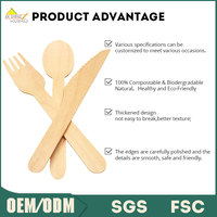 Couverts en bois jetables écologiques modernes de qualité supérieure 200mm fourchettes biodégradables cuillères couteaux pour le camping