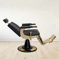 Fauteuil de barbier vintage de luxe en or avec inclinaison hydraulique pour salon de coiffure et de rasage
