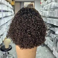 Perruque Bob en Cheveux Humains Bouclés avec Fermeture en Dentelle 4x4, Ondulations Profondes, Noir Naturel avec Mèches, Grand Stock Disponible pour Femmes