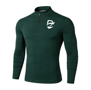 T-shirt de sport à manches longues vert foncé à col montant et demi-zip, compression, personnalisable en gros, directement de l'usine - Product Image 1