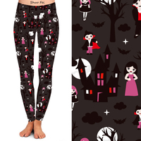 Leggings de yoga taille haute pour femme, imprimé vampire Halloween, coupe ajustée, motif château gothique, pantalon de sport, vêtements de sport
