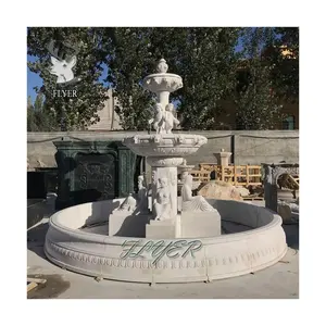 Открытый большой фонтан из натурального камня ручная резьба белый мраморный камень голова льва скульптура фонтан воды