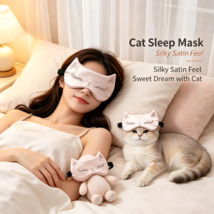 Masque de sommeil en satin de soie brodé avec oreilles de chat mignonnes, anti-lumière, sangle réglable pour femme, idéal pour les voyages, la chambre ou la sieste, cadeau - Product Image 4