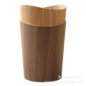 Wooden Trash Can Cylindrical Open Household Waste Bin For Home Office Living Room Bedroom Storage - Product Image 1