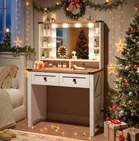 Coiffeuse de style farmhouse avec miroir éclairé et station de charge, en bois blanc avec tiroirs, vente en gros