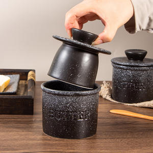 Cilindro para mantequilla de gres Chaozhou con tapa y esmalte de sésamo DF1154 para regalos - Product Image 2