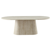 Table à manger ovale en travertin Dream Home avec piétement conique cannelé, en pierre naturelle texturée, pour salle à manger de villa