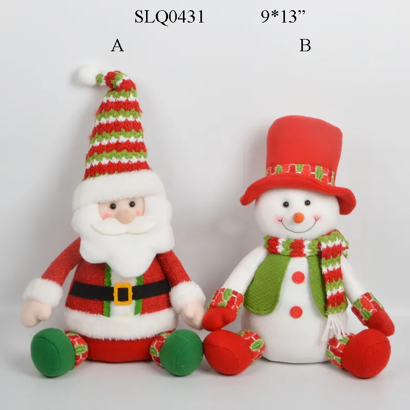 Venta al por mayor de tela barata tradicional Navidad santa claus/muñeco de nieve ornamento felpa figura de decoración muñeca