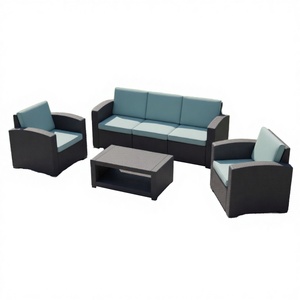 Muebles de Jardín Modernos de Plástico Impermeable, Juego de Sofás para Exteriores, para Villa, Parque, Patio, Tres Plazas, Modular, 4 Cojines - Product Image 3