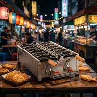Machine à Taiyaki Commerciale à Gaz, 6 Moules Antiadhésives en Forme de Poisson, Gaufrier Taiyaki en Forme de Poisson, Machine à Snacks en Acier Inoxydable
