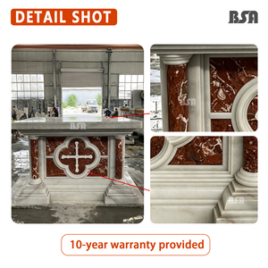 Altare in Stile Gotico Personalizzato BSA con Croce Quadrifoglio e Intarsio in Marmo Rosso, Tavolo Altare per Comunione Cattolica per Chiesa - Product Image 3