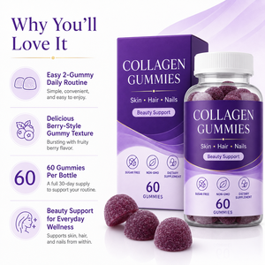 Gummies de Collagène Bio Marque Blanche 500mg avec Acide Hyaluronique, Biotine et Zinc pour le Soutien de la Beauté Adulte – Usine OEM ODM - Product Image 3