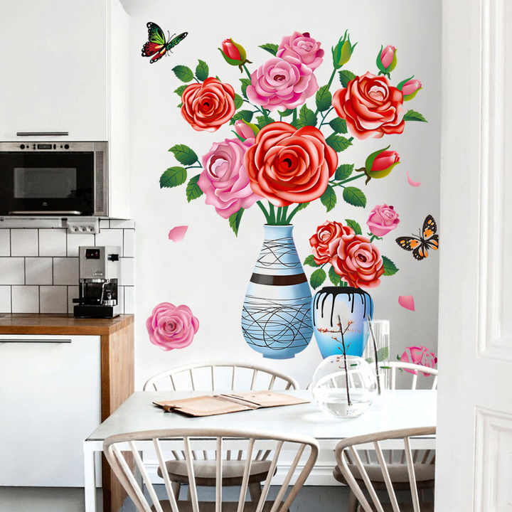 Self Adhesive Butterflies 3d Flower Vase Wall Decor Sticker Living Room