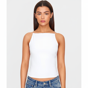 Diseñador superventas personalizado blanco Slinky Strappy hombro superior cuello recto estilo de fiesta fabricación al por mayor - Product Image 1