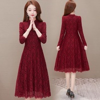 Vente en gros Automne/Printemps : Robe midi décontractée pour femme, grande taille, élégante, à manches longues, en dentelle, épaisse, tendance