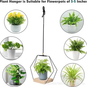 Support de plante suspendu en bois, style minimaliste rond, pour la décoration de balcon et de jardin - Product Image 4