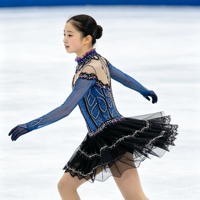 Robe de patinage artistique bleu-noir à manches longues en maille avec strass, jupe à volants en dentelle pour enfants et adultes, pour compétition et performance