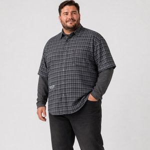 Heren geruit overhemd met dubbele laag, lange mouwen, vintage, herfst, eenvoudig, casual, grote en lange maten, oversized, relaxed fit, 6XL 7XL - Product Image 5