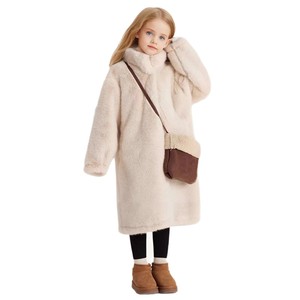 <span class=keywords><strong>Cappotto</strong></span> Lungo in Ecopelliccia con Motivo a Quadri Stile Britannico per Ragazze, Chiusura a Bottoni, Imbottito e Caldo per l'Inverno - Product Image 1