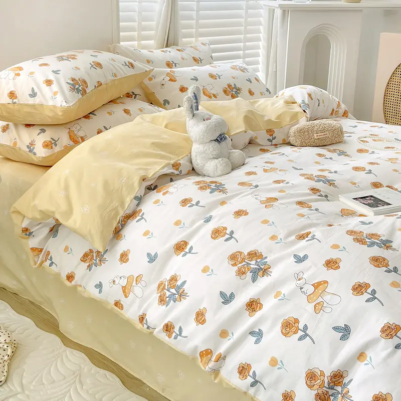 Roupas de cama personalizadas, conjunto de lençóis de cama de algodão com impressão em atacado, tamanho king, jogo de cama em baixo preço/