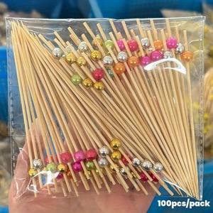 Beaded Fruit Sticks Bamboo Skewers With Pearl 100Pcs Disposable Cocktail Dessert Decoration - Product Image 3