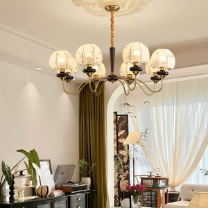 Lámpara Colgante LED de Estilo Retro Americano, de Nogal y Latón, con Globos de Vidrio Opal, Altura Ajustable, para Sala de Estar - Product Image 2