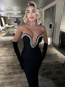 Vestidoエレガントなブラックストラップレスクリスタル誕生日結婚披露宴ロングガウン女性ブライダルウエディングドレスプラスサイズマキシイブニングドレス - Product Image 4